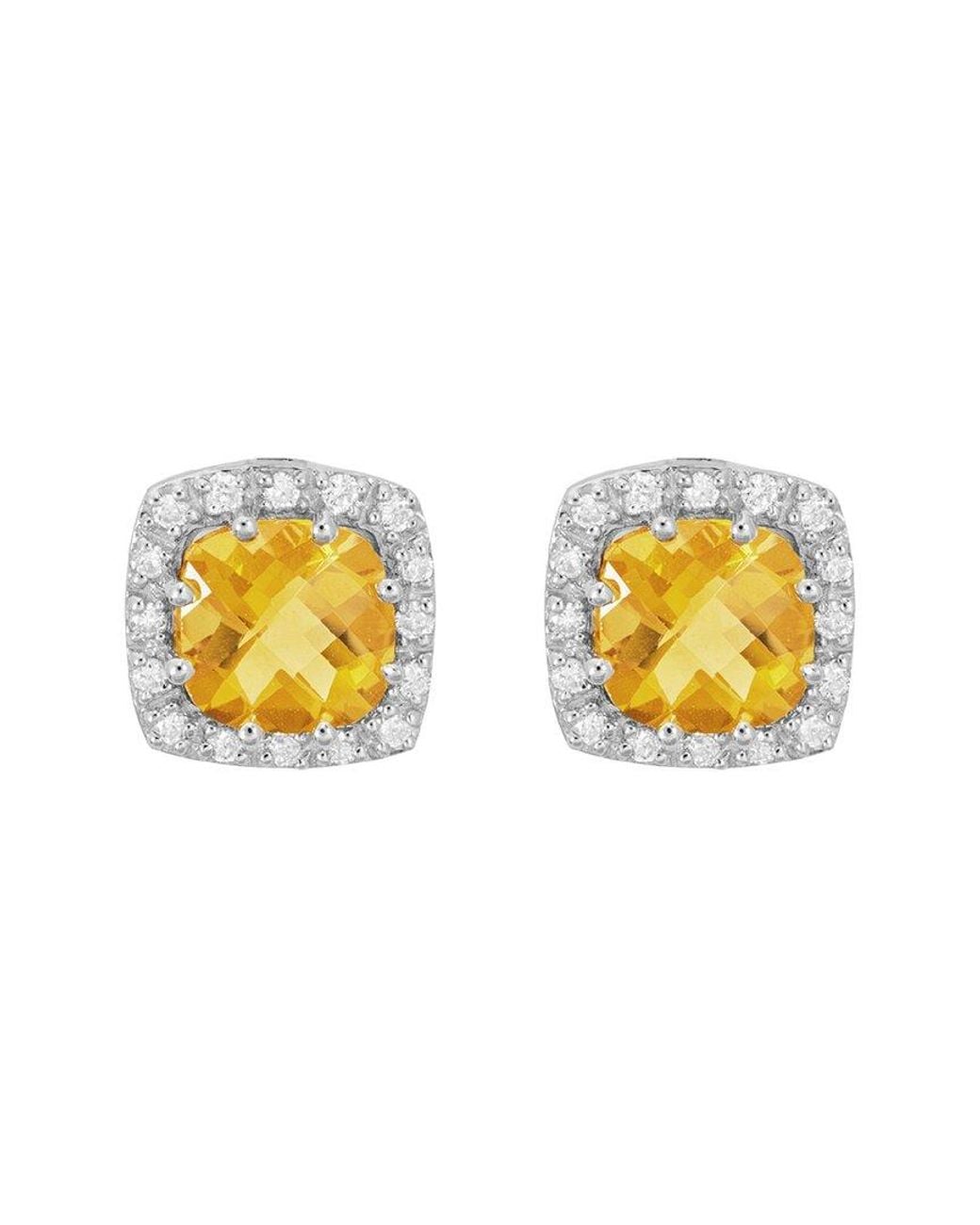 Diamond Select Cuts Metallic 14k Two-tone 1.83 Ct. Tw. Diamond & Citrine Earrings