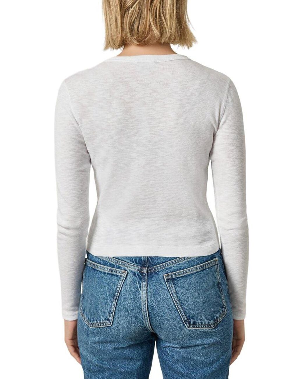 Lilla P White Ribbed Slub Snap V-Neck