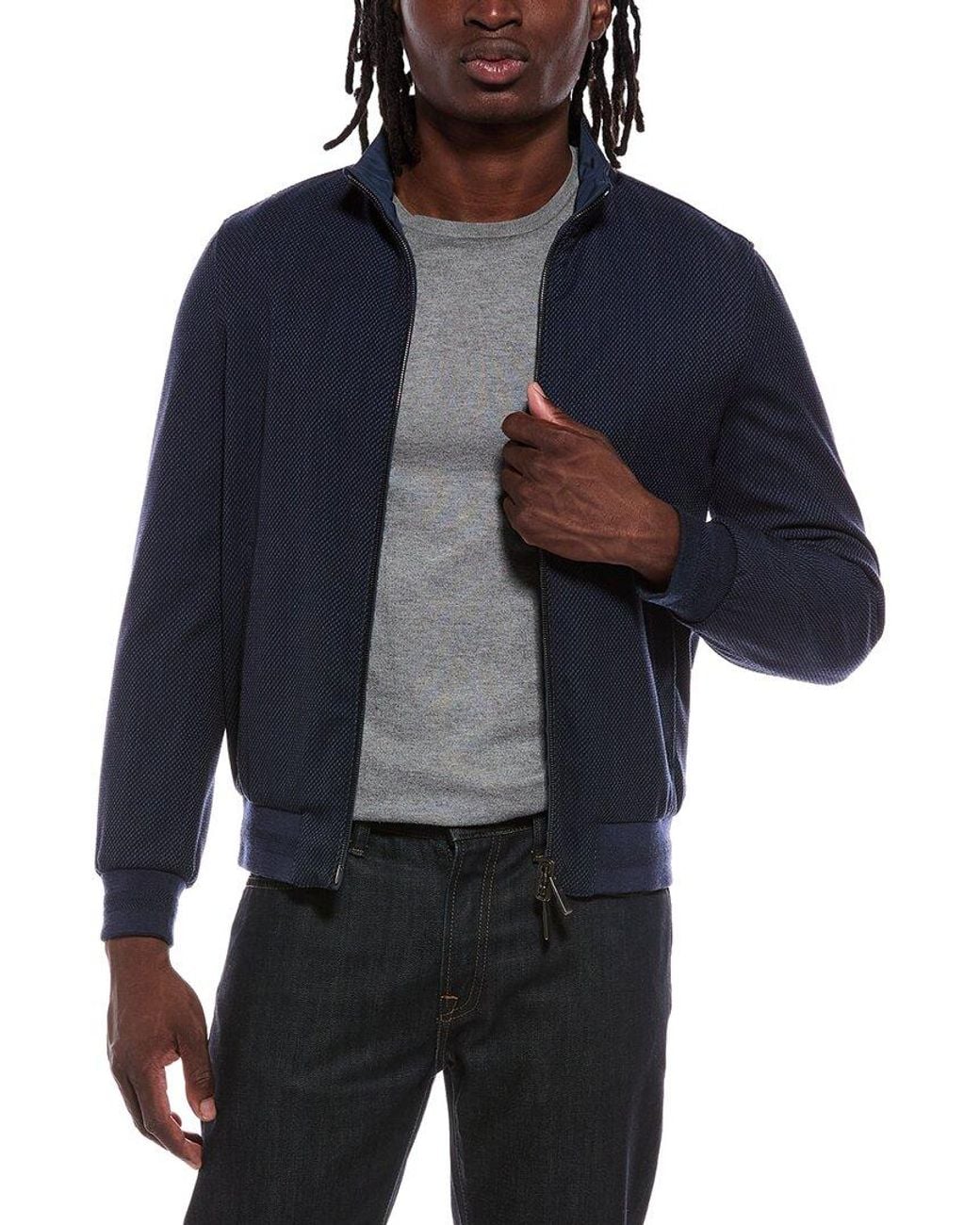 Canali Blue Reversible Wool-Blend Bomber Jacket for men