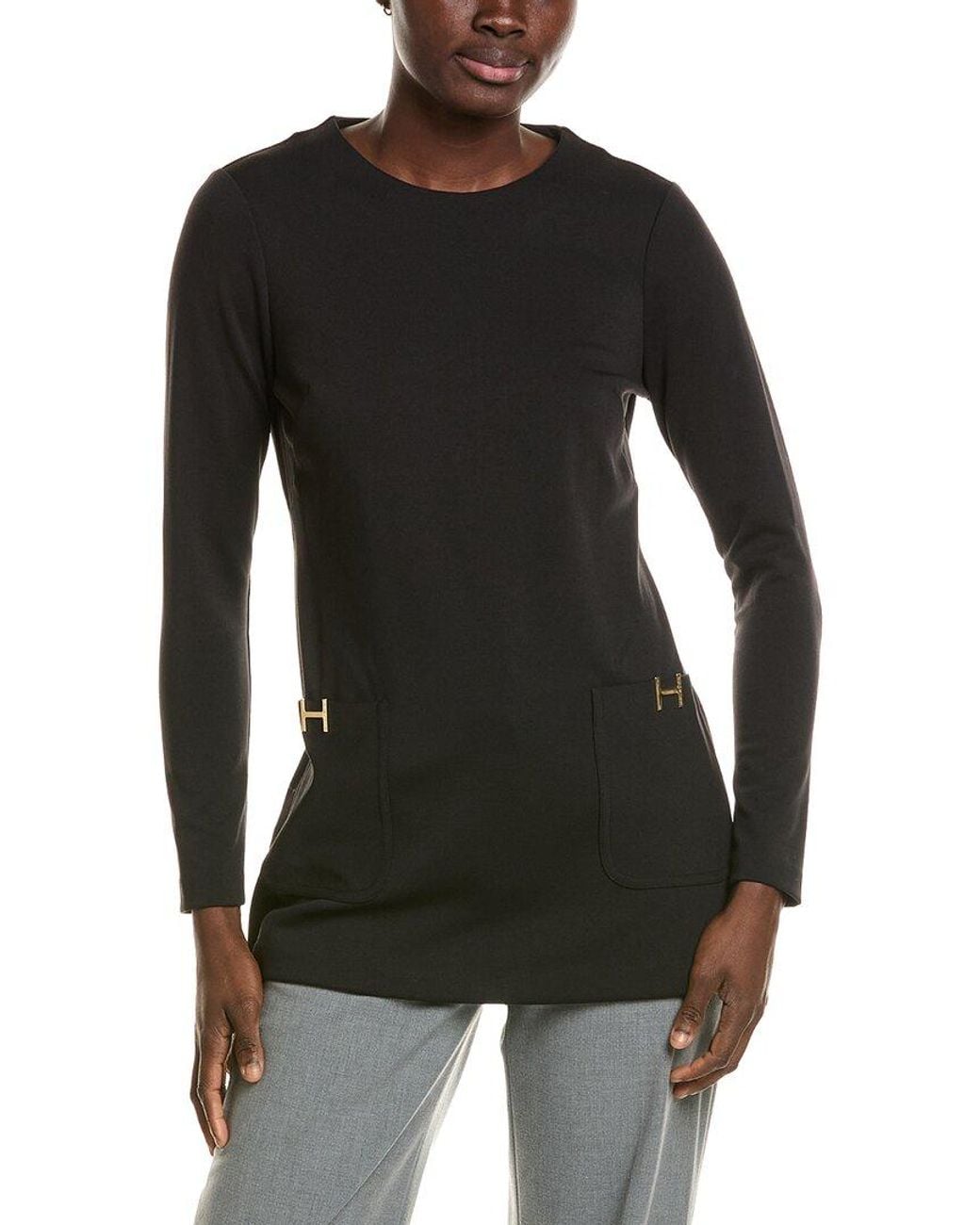 Halston Heritage Black Long Sleeve Front Pocket Tunic