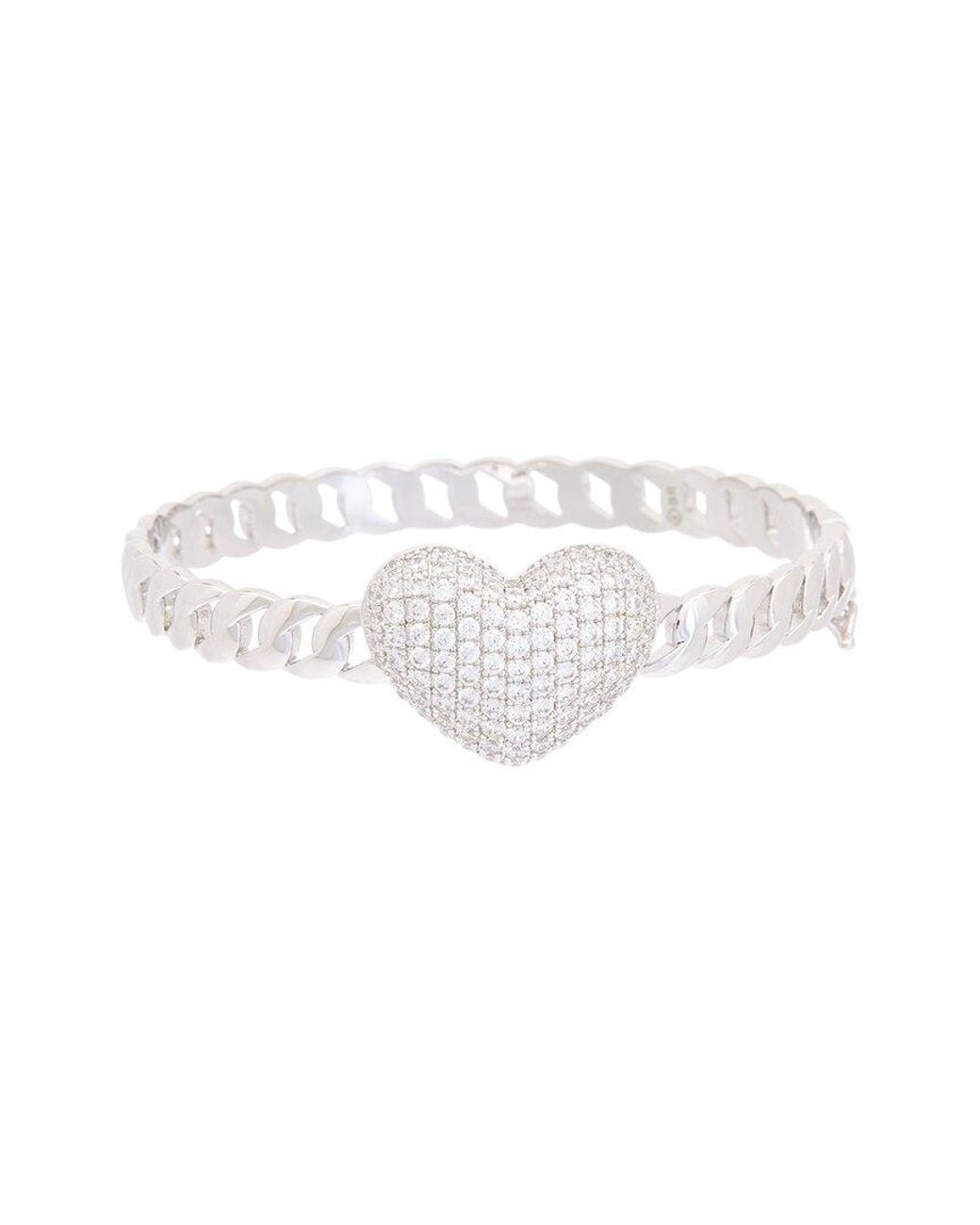 Juvell White 18K Plated Cz Heart Link Bangle Bracelet