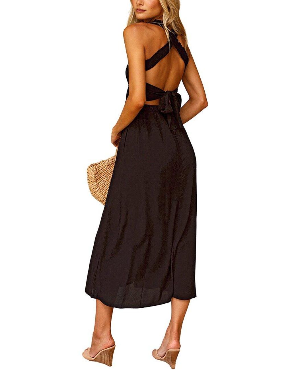 LEON GORI Black Solid Midi Dress
