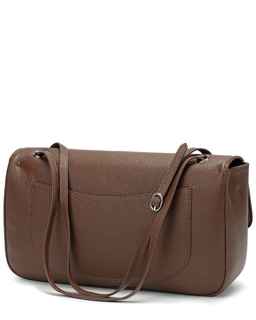 Tiffany & Fred Paris Brown Premium Pebbled Leather Turnlock Shoulder Bag