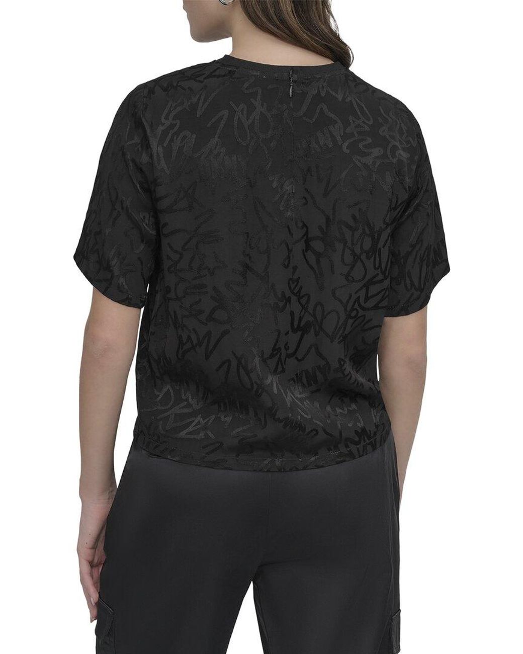 DKNY Black Scribble Logo Jacquard Top