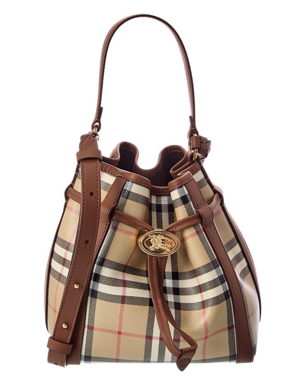 Burberry Brown Mini Check E-Canvas & Leather Bucket Bag