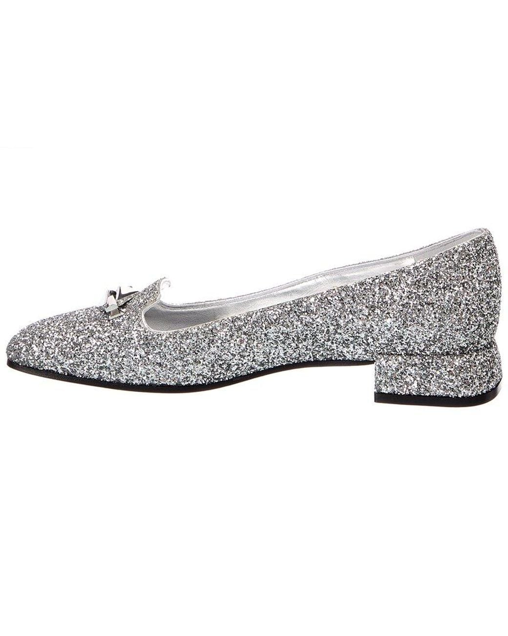 Jimmy Choo White Ravi Glitter Flat