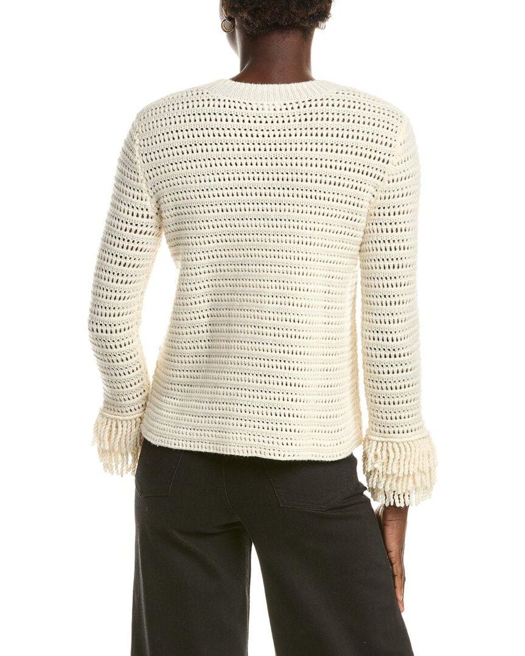 Johnny Was White The Layered Fringe Wool & Cashmere-Blend Crewneck Sweater
