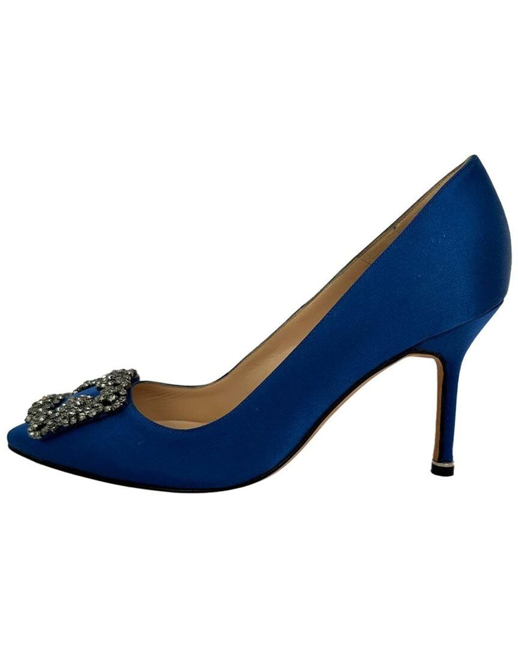 Manolo Blahnik Blue Satin Hangisi Embellished Pump (Authentic Pre-Loved)
