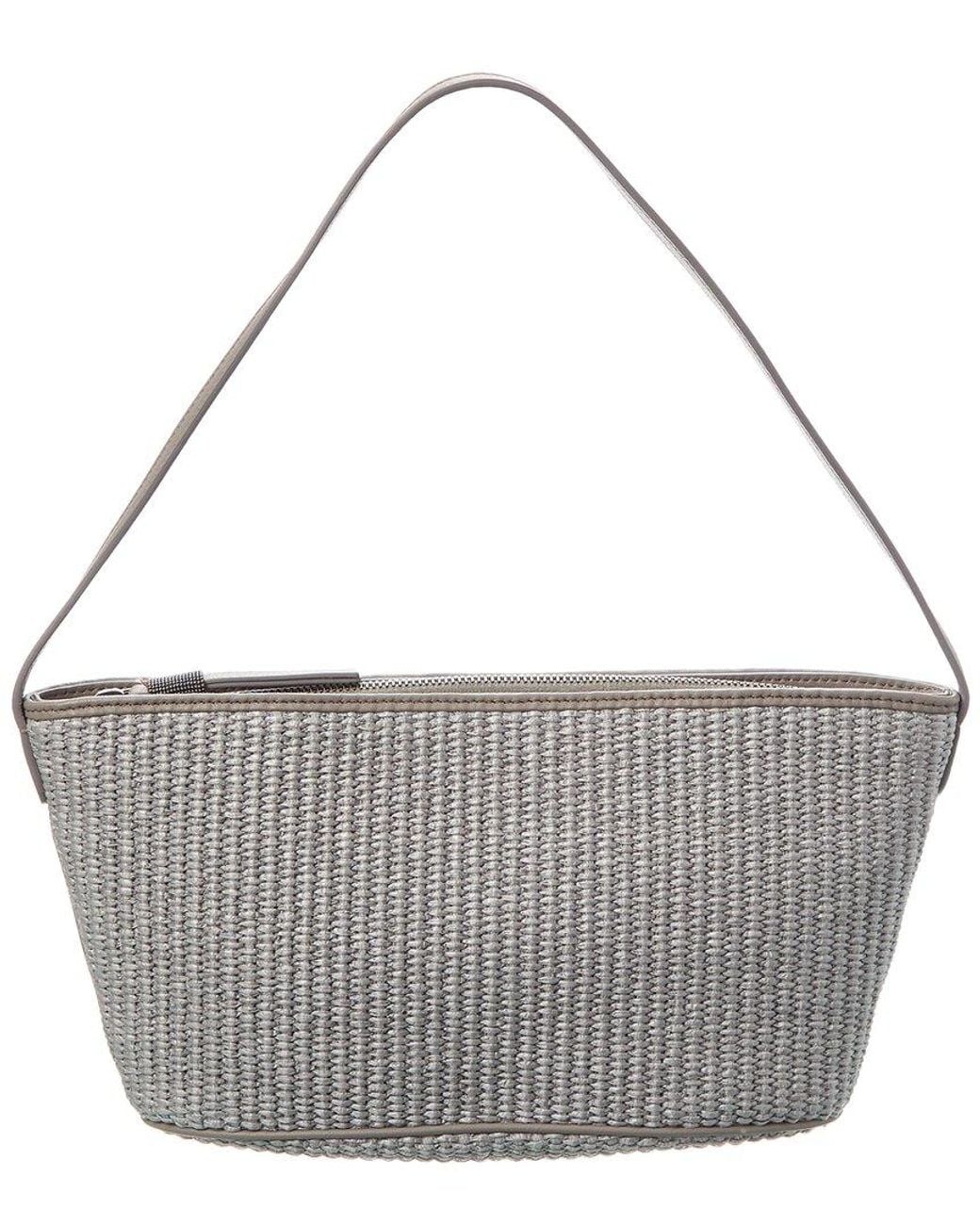 Brunello Cucinelli Gray Woven & Leather Shoulder Bag