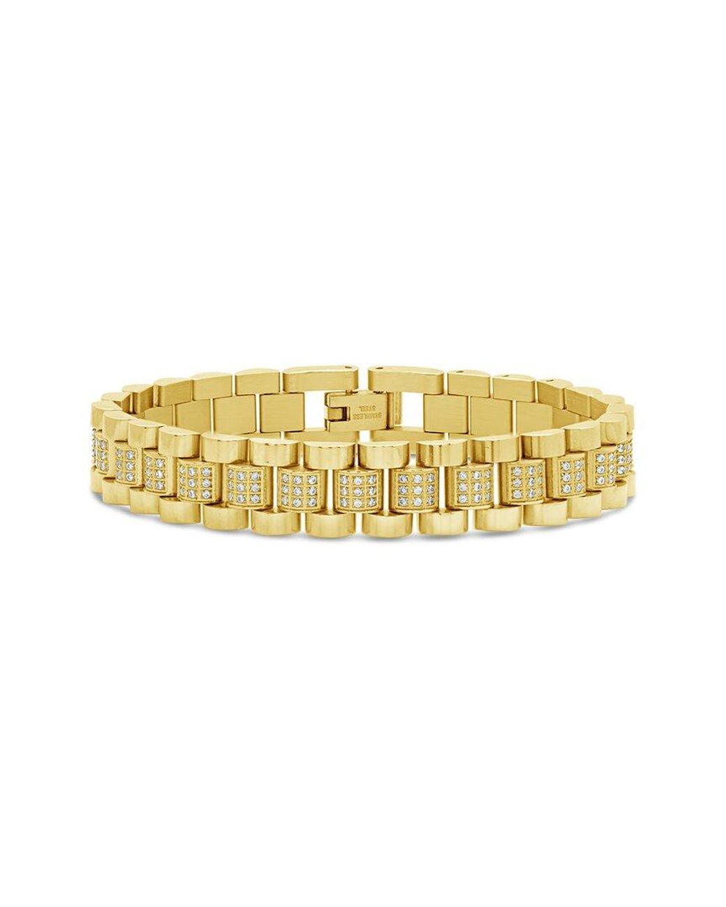 Sterling Forever Metallic 14K Plated Cz Accent Chain Watch Band