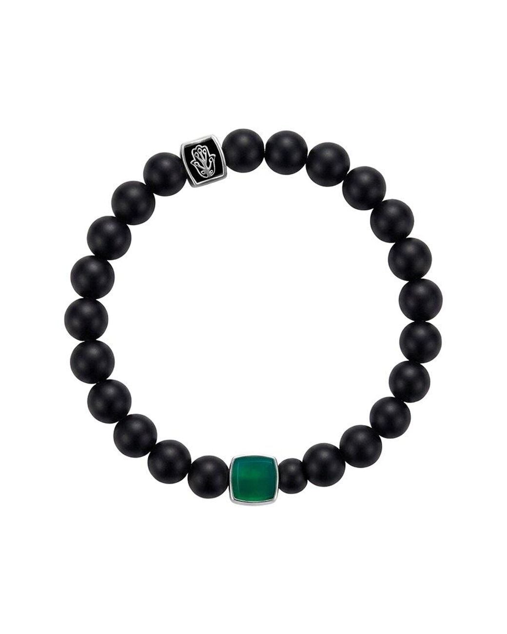 Karma and Luck Black Birthstone Plated Emerald Agate/ Matte Onyx Stretch Bracelet