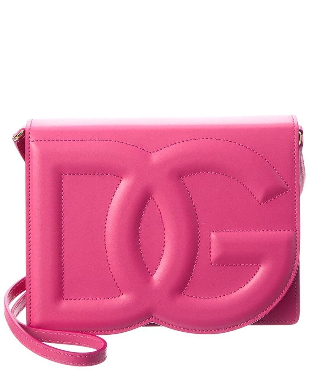 Dolce & Gabbana Pink Logo Leather Shoulder Bag