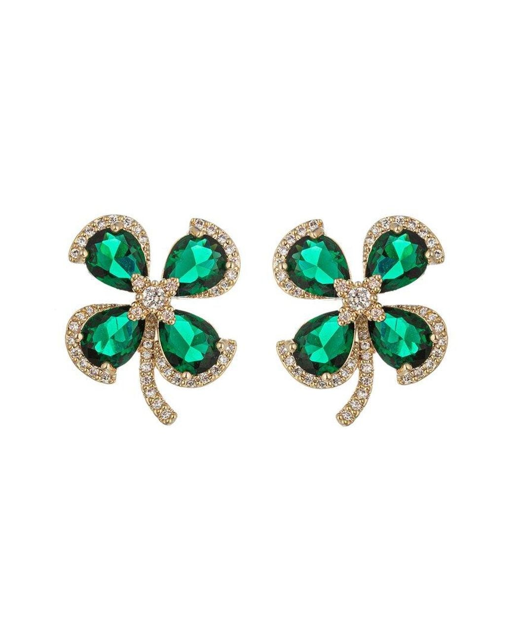 Eye Candy LA Green Cz Melody 4 Leaf Clover Stud Earrings