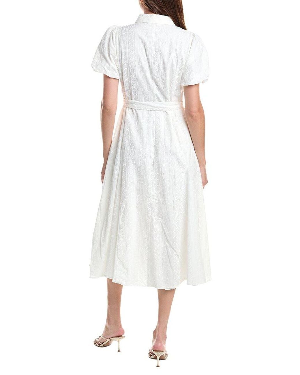 Cece White Button Front Midi Shirtdress