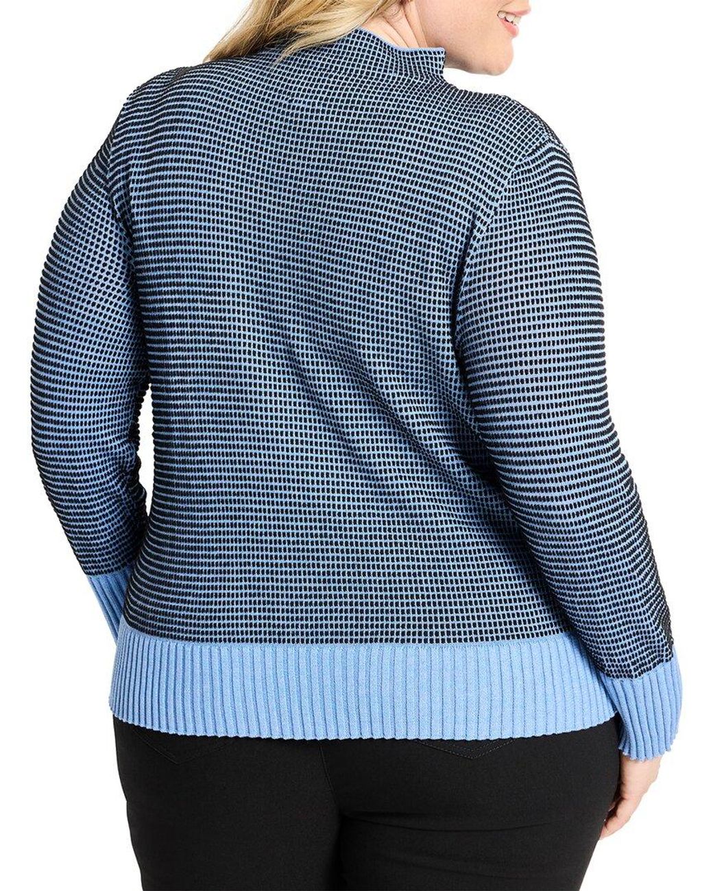 NIC+ZOE Blue Plus Funnel Neck Pixel Knit Sweater