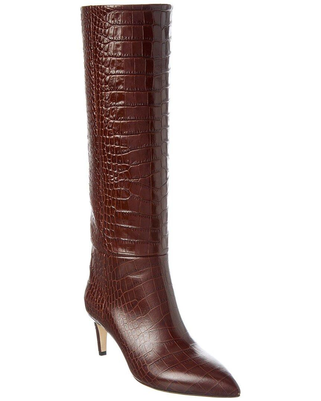 Paris Texas Stiletto Crocembossed Leather Kneehigh Boot in Brown Lyst