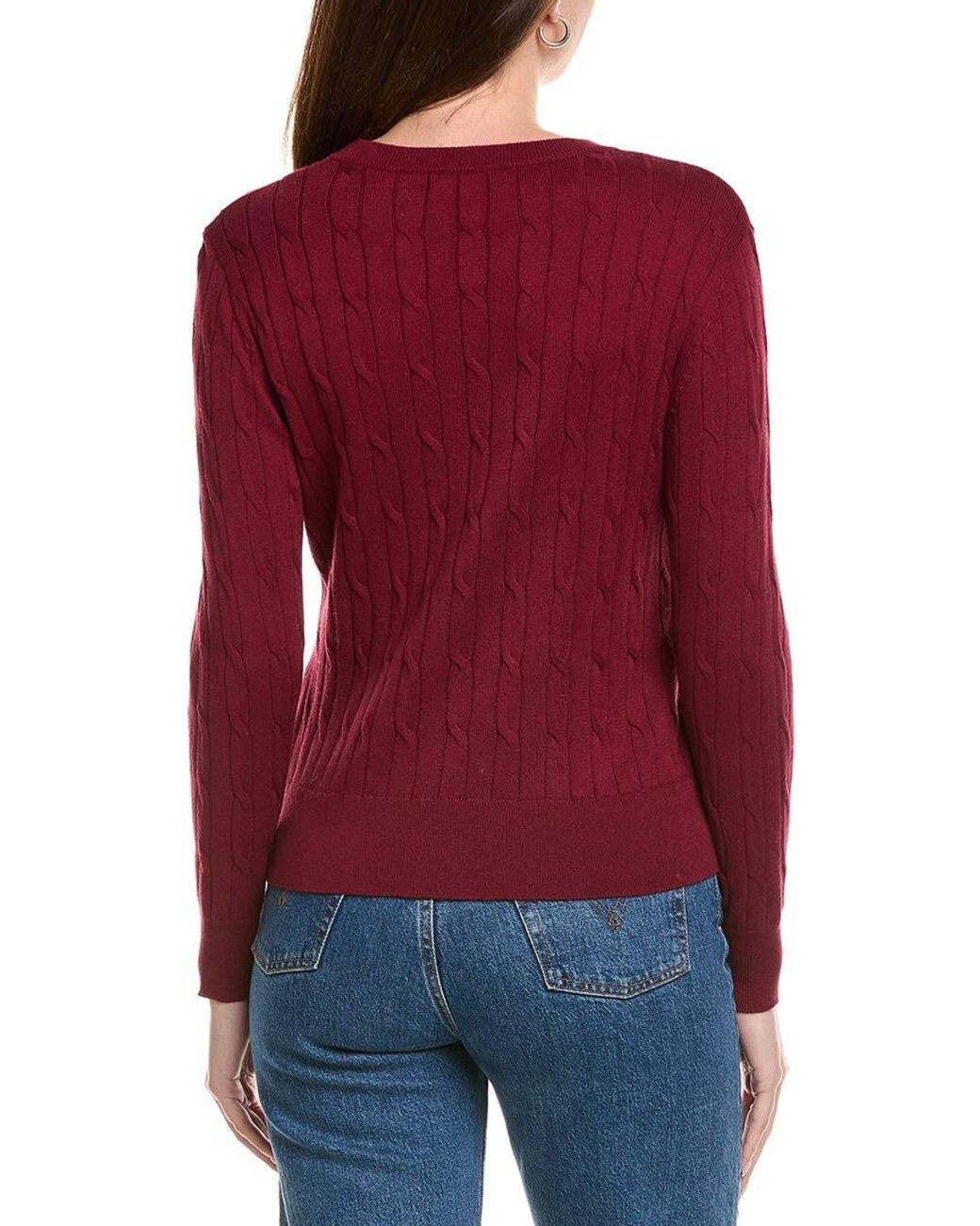 Hannah Rose Red Classic Cable Full Button Cashmere-Blend Cardigan