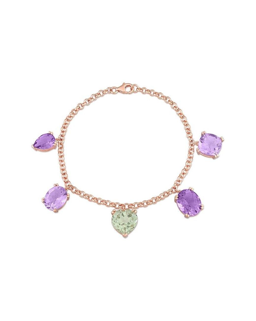 Rina Limor Multicolor Rose Gold Vermeil Silver 17.27 Ct. Tw. Amethyst & Green Quartz Station Bracelet