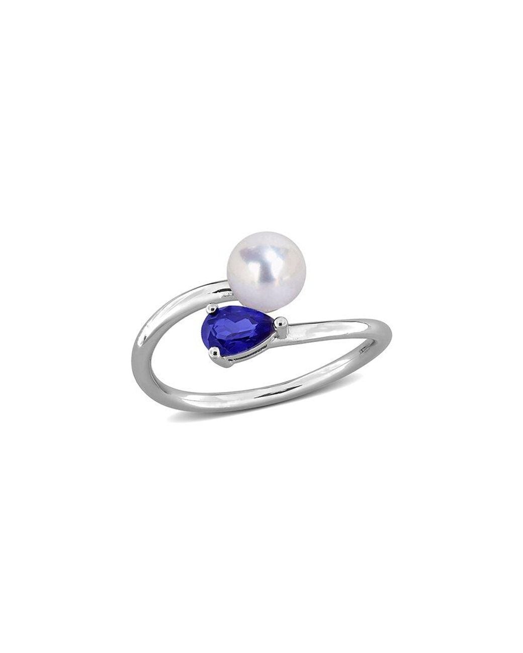 Rina Limor Blue 0.67 Ct. Tw. Lab-Grown Sapphire & 6-6.5Mm Pearl Bypass Ring