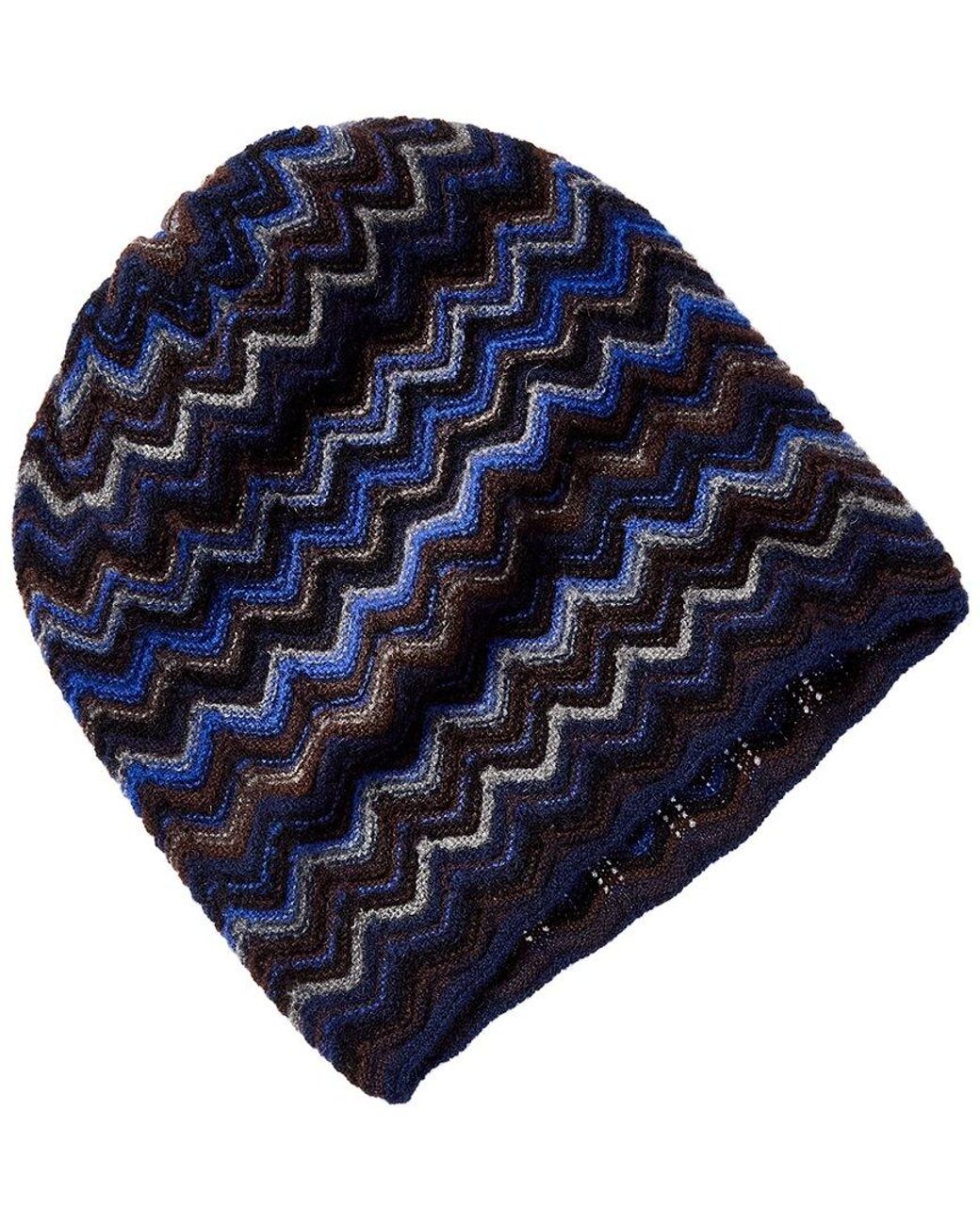 Forte Blue Cashmere Zig Zag Stitch Cashmere Hat