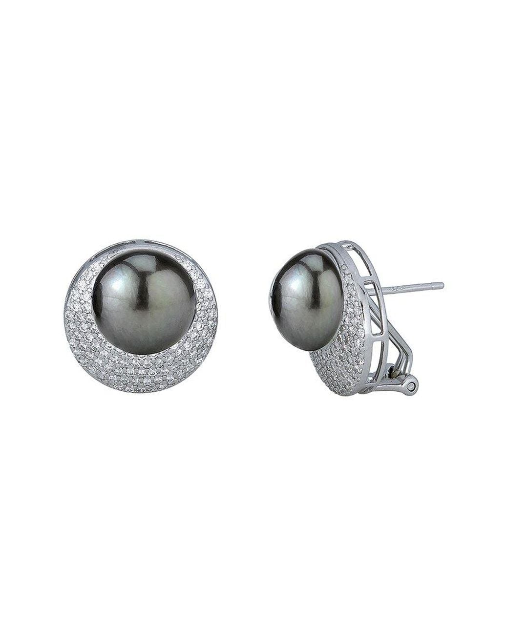Belpearl Gray 11-12Mm Pearl Cz Post & Clip Earrings