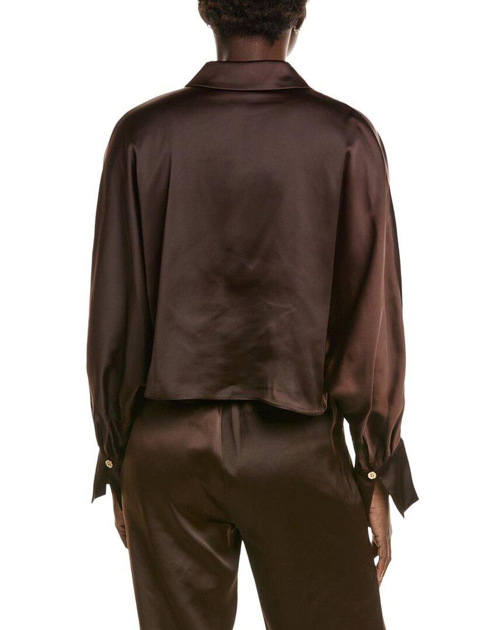 Halston Heritage Brown Satin Cropped Blouse