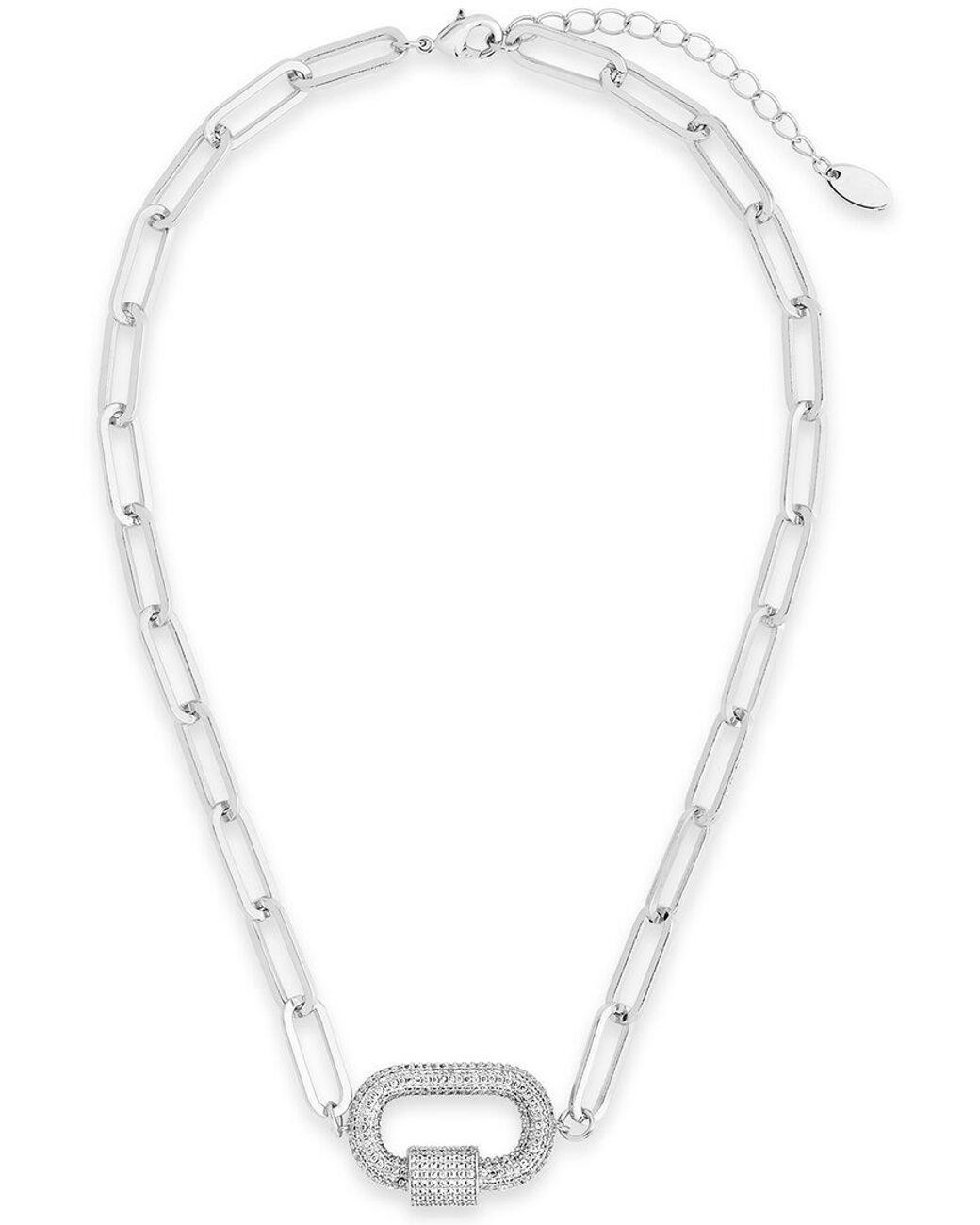 Sterling Forever Metallic Rhodium Plated Cz Carabiner Necklace