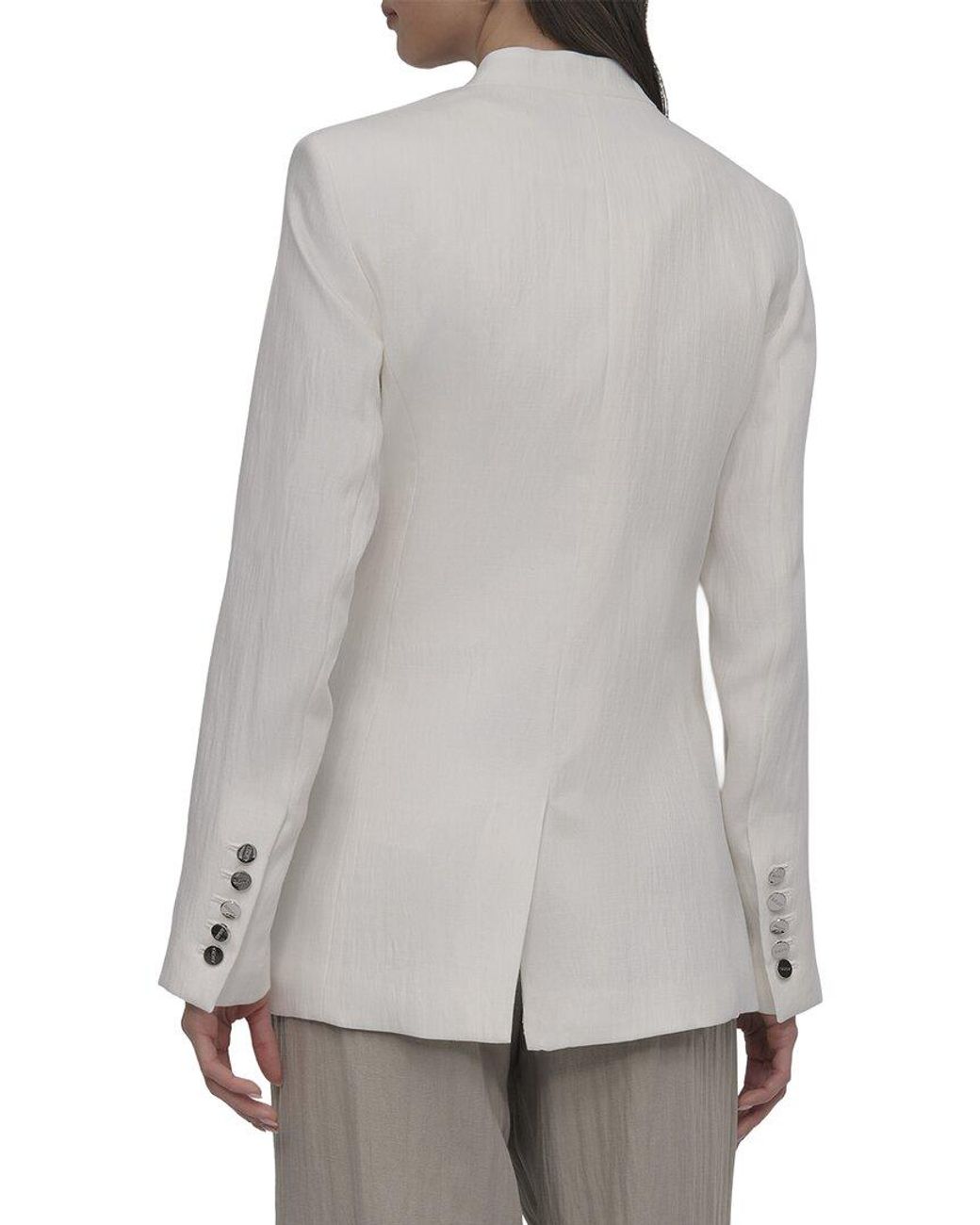 DKNY Gray Stand Collar Peak Lapel Blazer