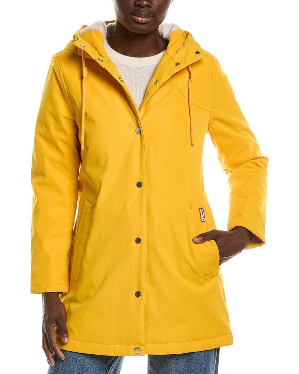 Hunter Yellow Billie Canvas Mid Length Hooded Rain Jacket