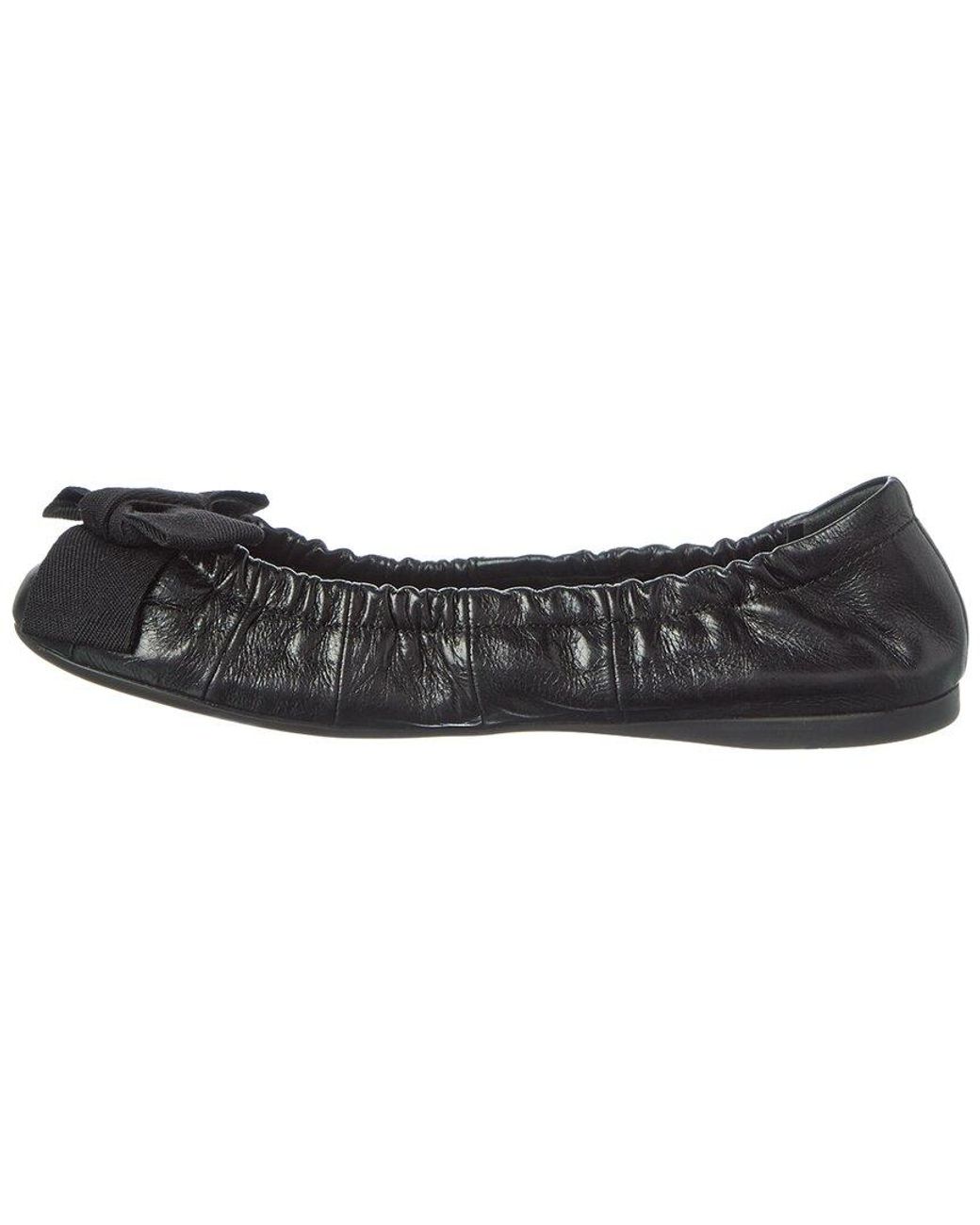 Prada Black Logo Leather Ballerina Flat