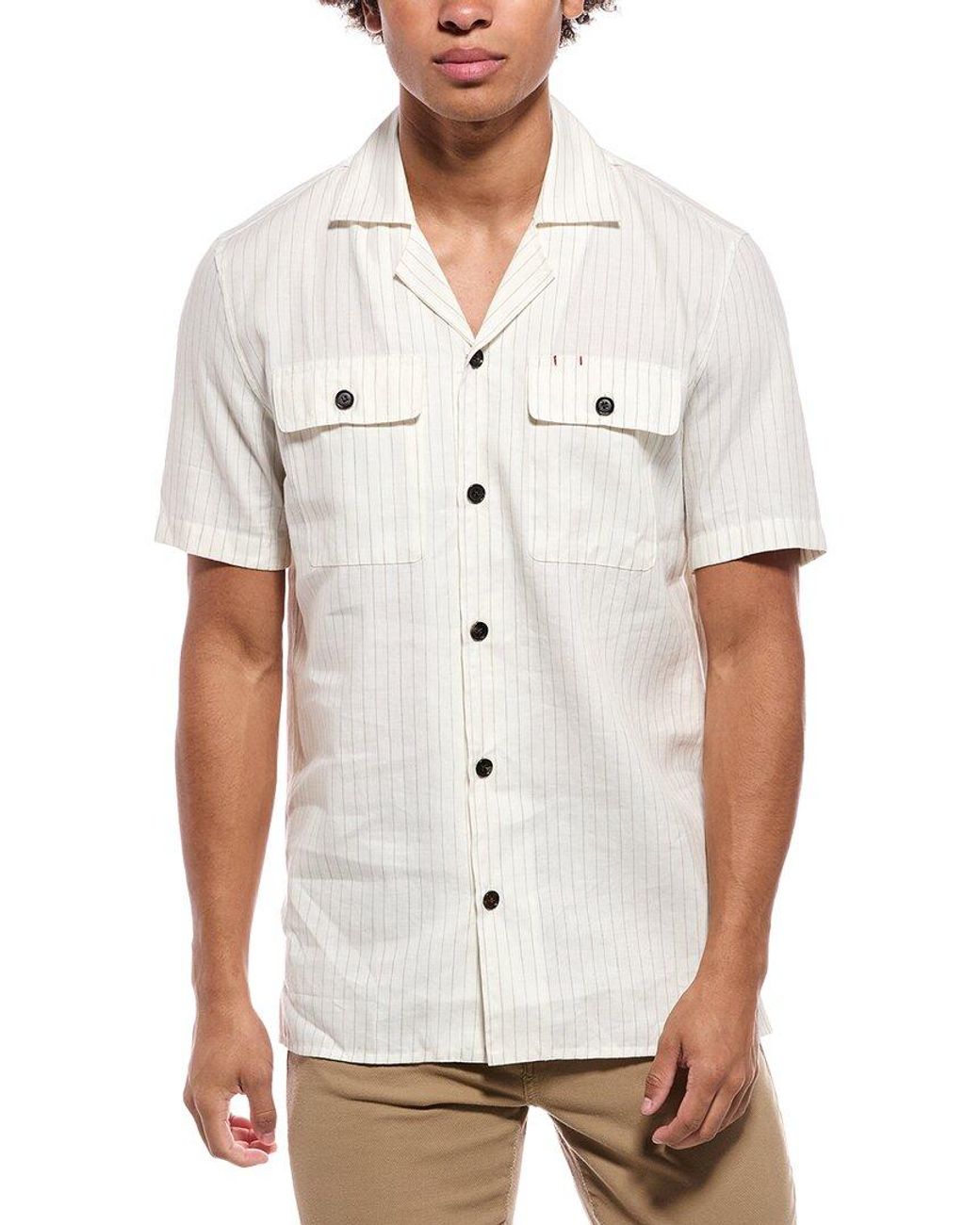 Isaia White Linen-Blend Shirt for men