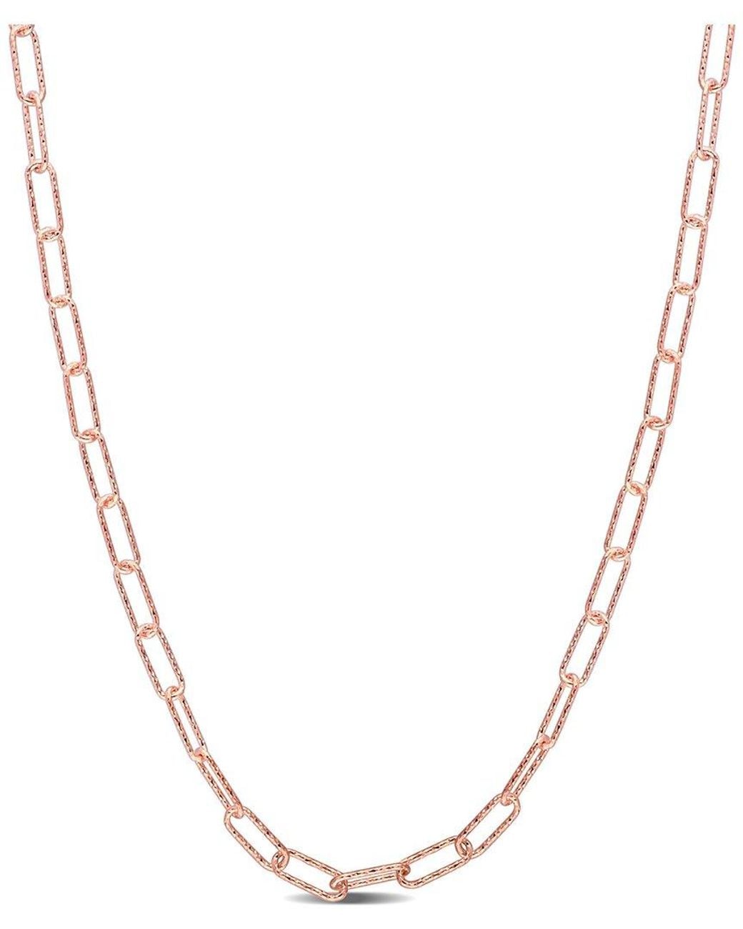 Italian Silver Metallic 18K Rose Over Fancy Paperclip Chain Necklace