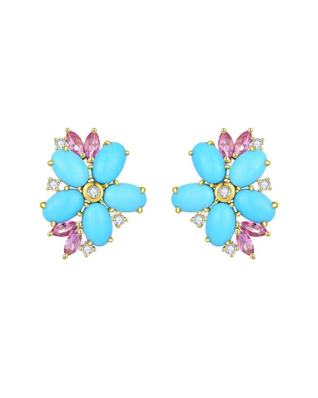 Nina Zhou Jewelry Blue 14K 5.19 Ct. Tw. Diamond & Sapphire Stud Earrings