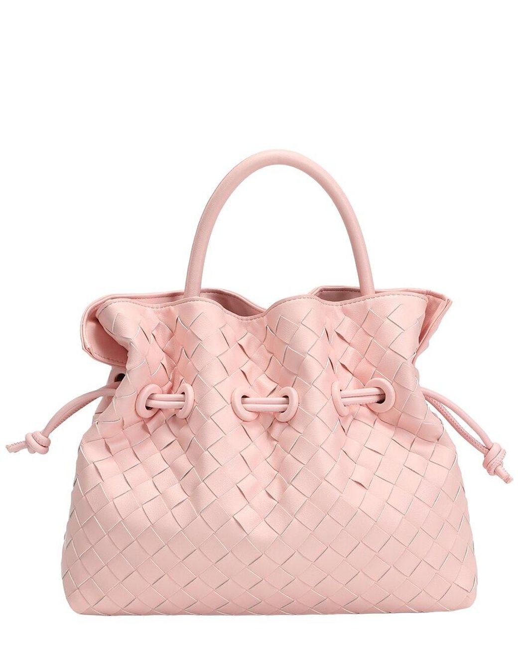 Tiffany & Fred Paris Pink Hand-Woven Leather Drawstring Satchel