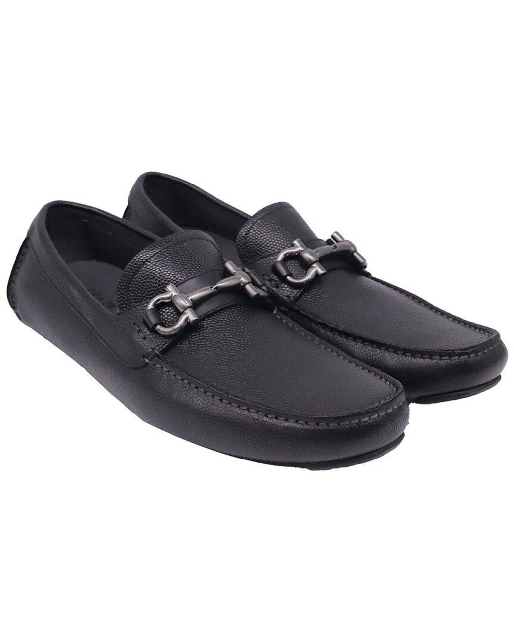 Ferragamo Black Leather Gancini Driver (Authentic Pre-Loved) for men