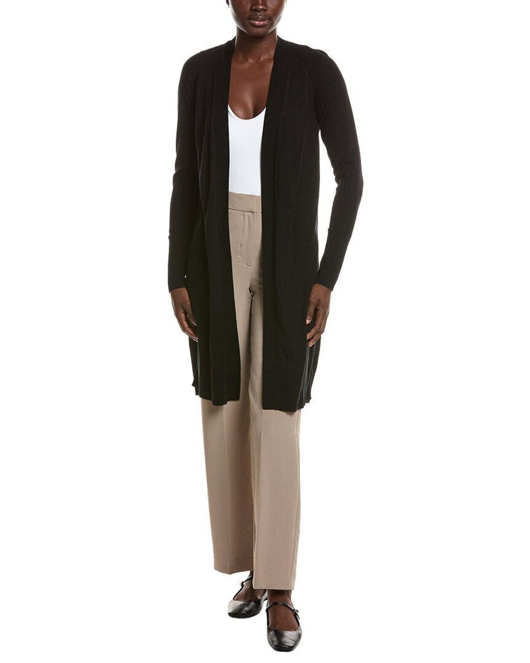 Lafayette 148 New York Black Open Front Cashmere & Silk-Blend Cardigan