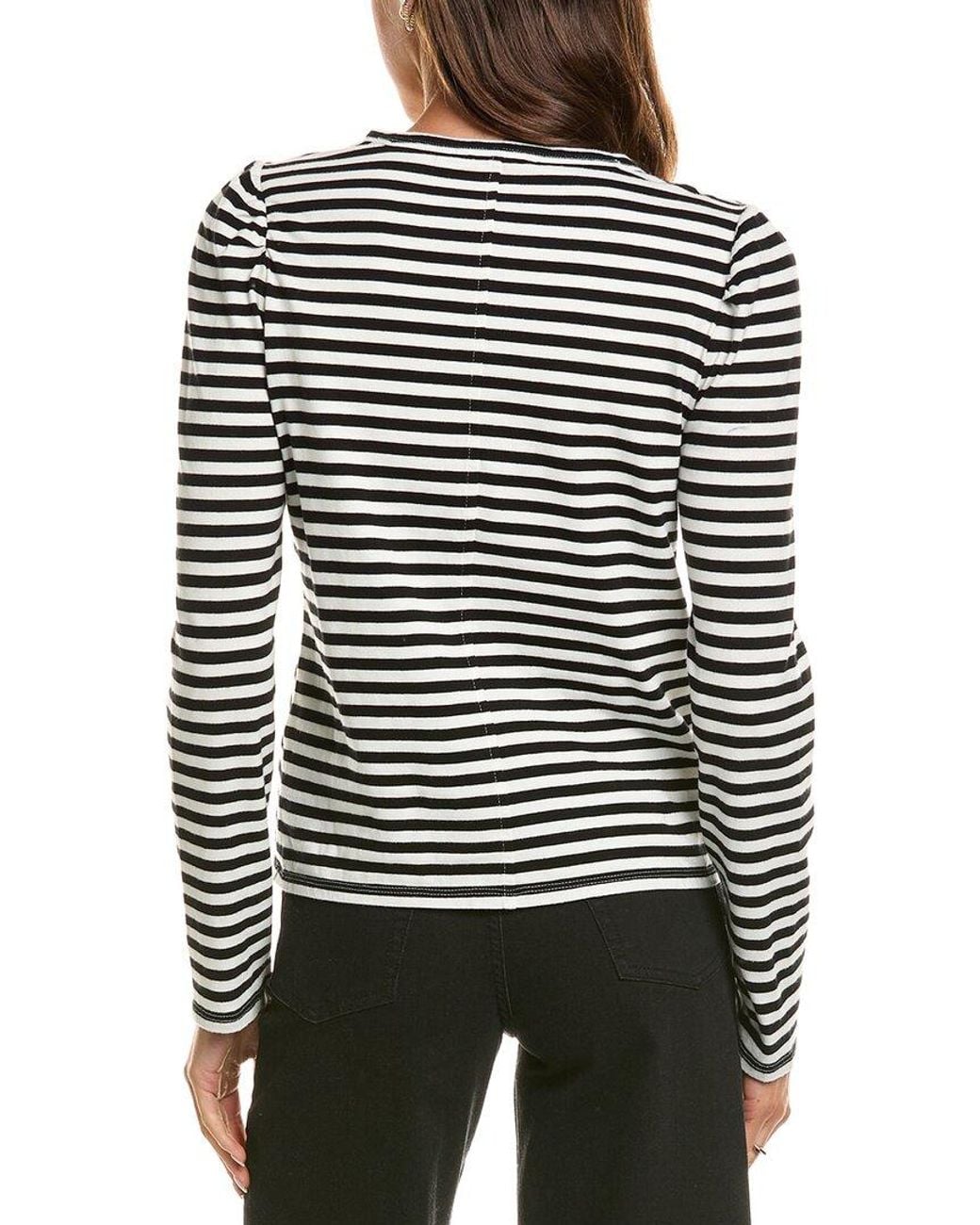 Madewell Black Easy Puff Sleeve Stripe Top