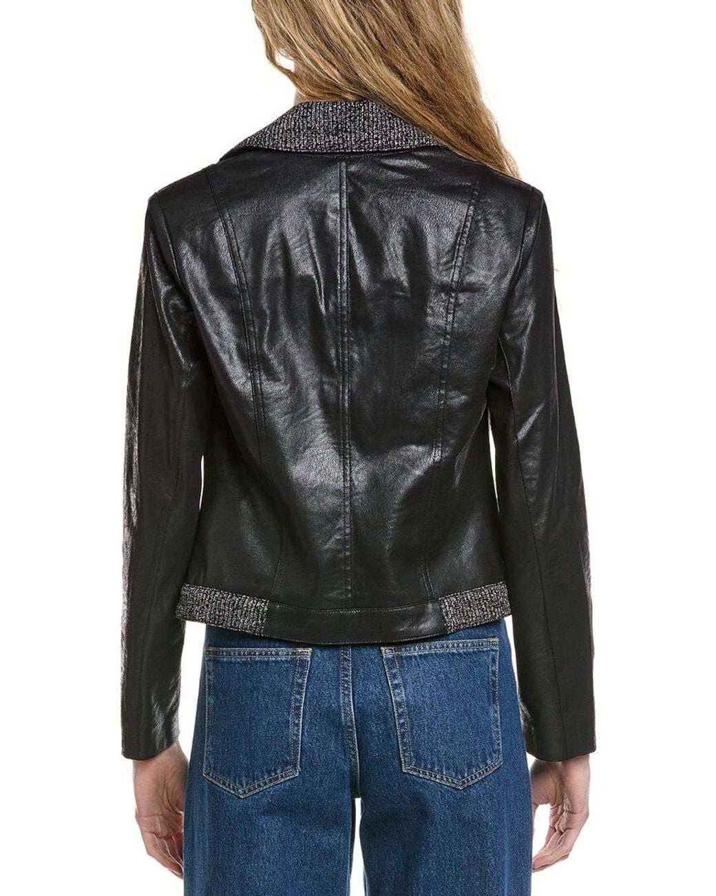Joseph Ribkoff Black Knit & Vegan Leather Jacket