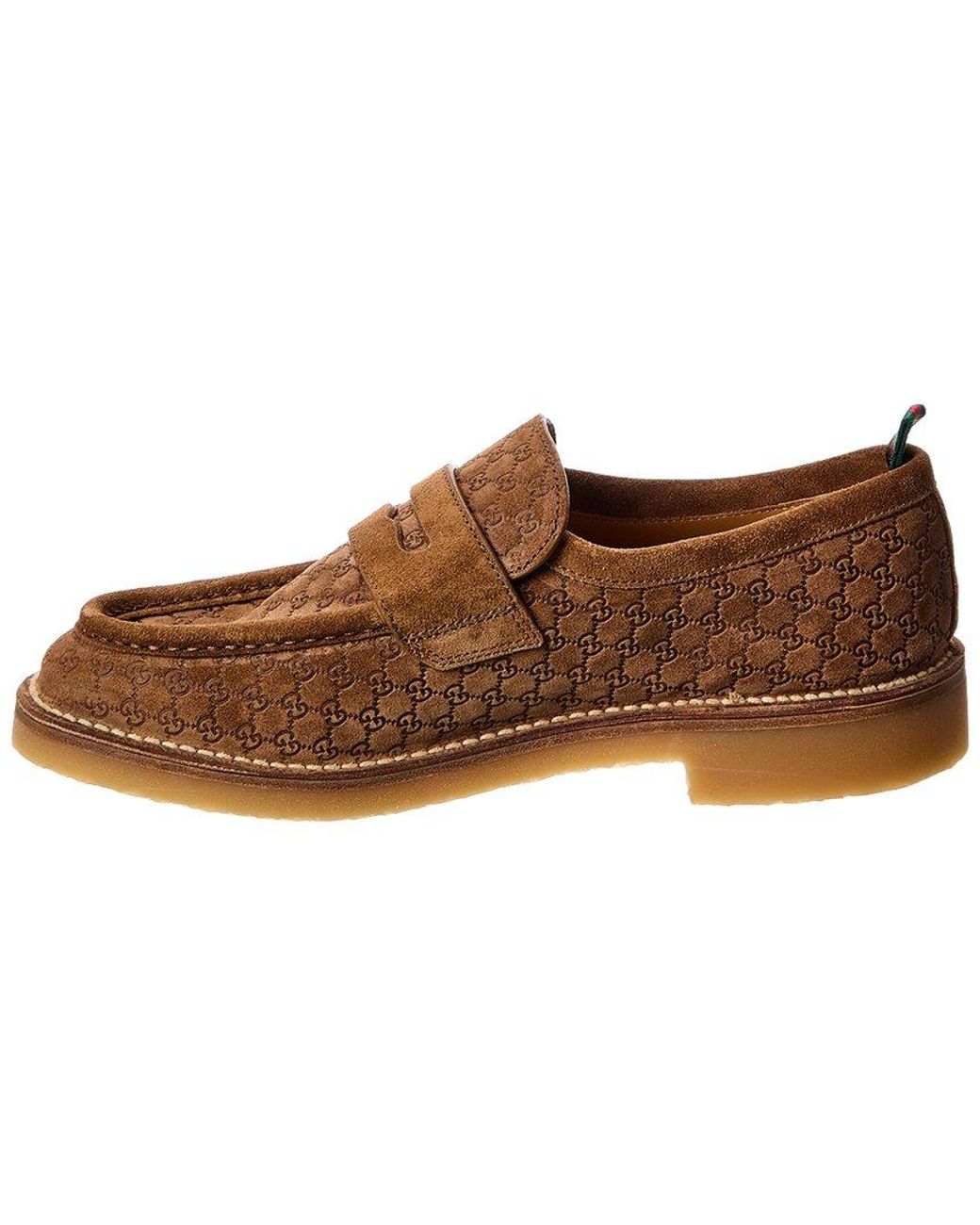 Gucci Brown Gg Web Suede Loafer for men