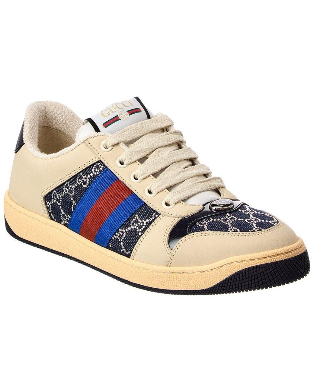 Gucci Blue Screener Gg Crystal Denim & Leather Sneaker