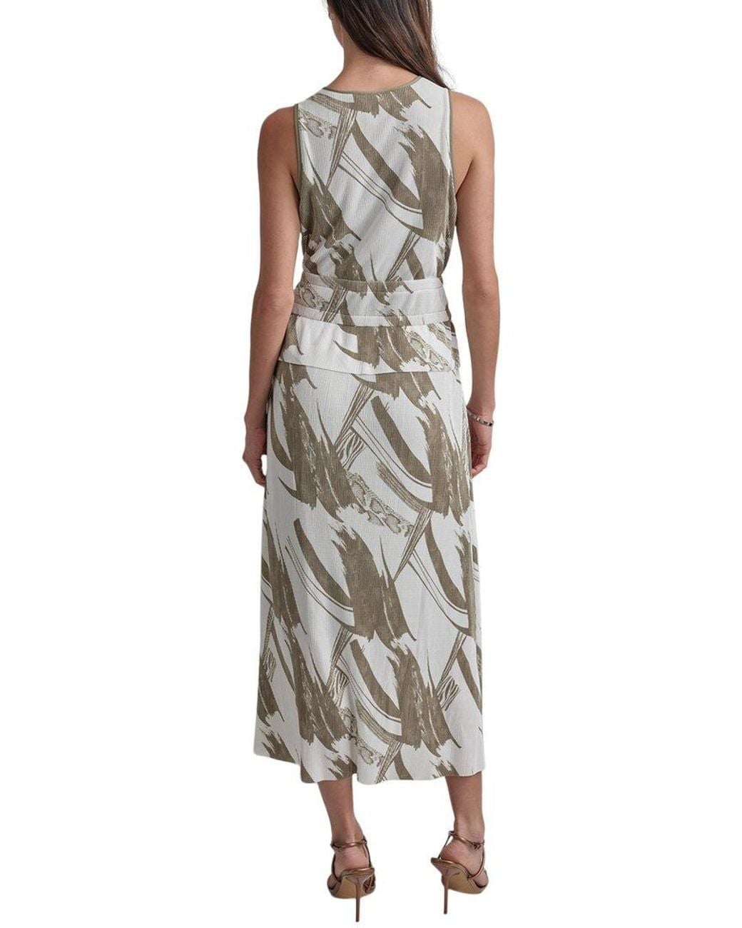 DKNY White Print Plisse Tie Top