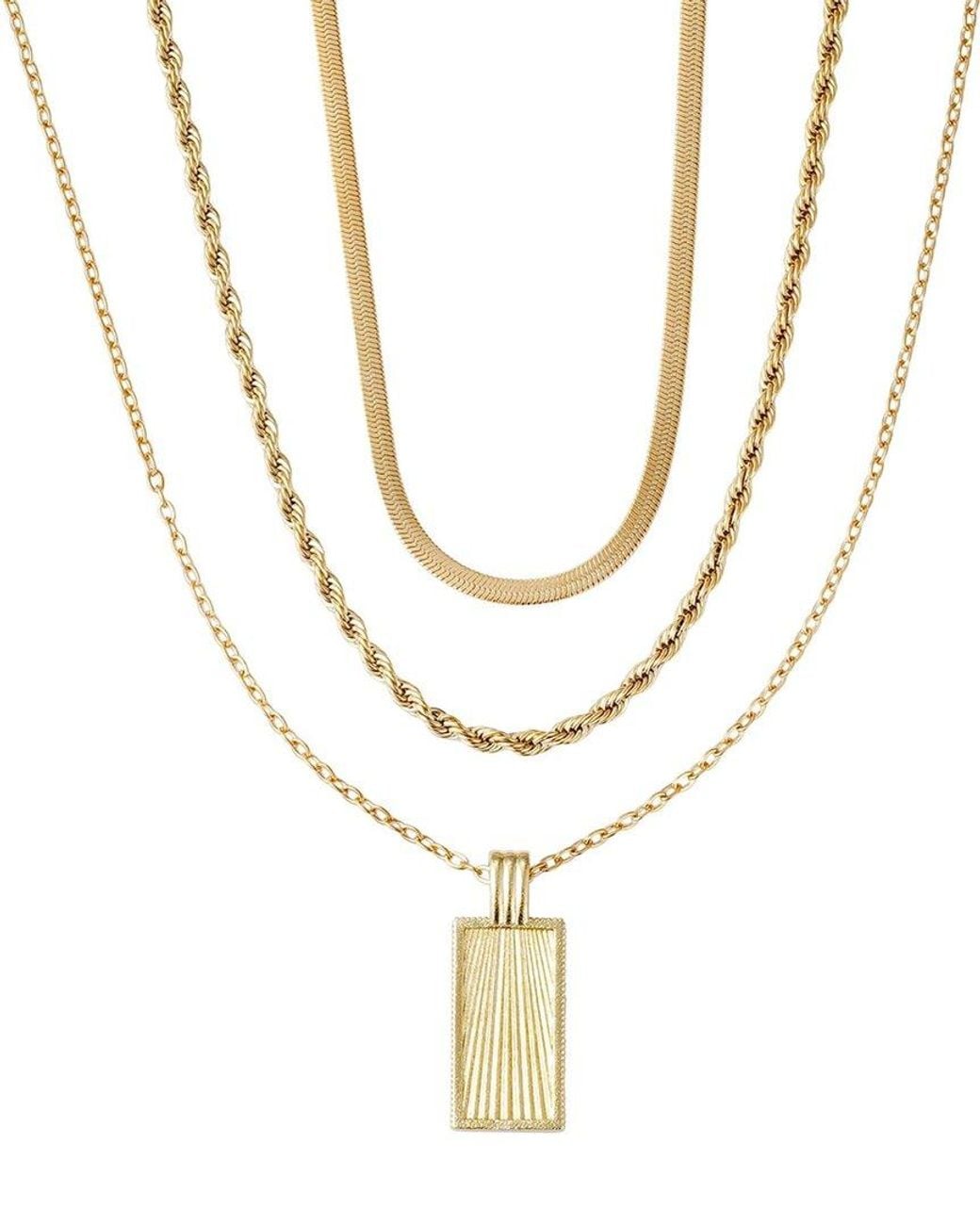Adornia Metallic 18K Plated Stainless Steel Tarnish-Resistant Dog Tag Necklace Set