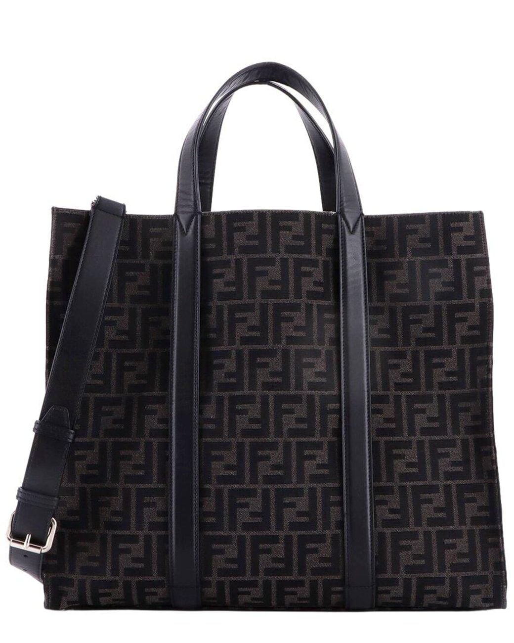 Fendi Black Zucca Jacquard Fabric & Leather Convertible Open Tote Large (Authentic Pre-Loved)