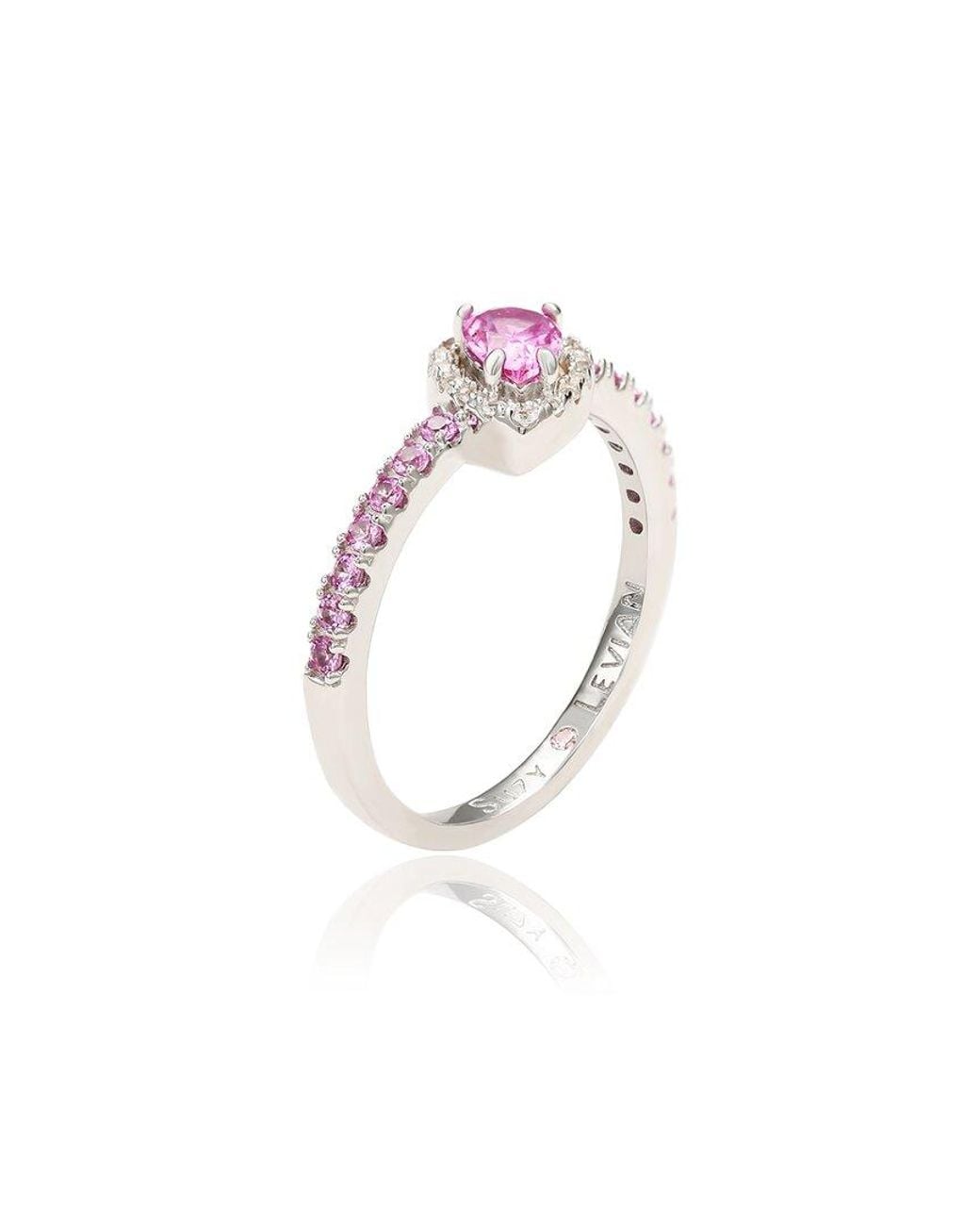Suzy Levian Pink Silver 0.02 Ct. Tw. Diamond & Gemstone Ring