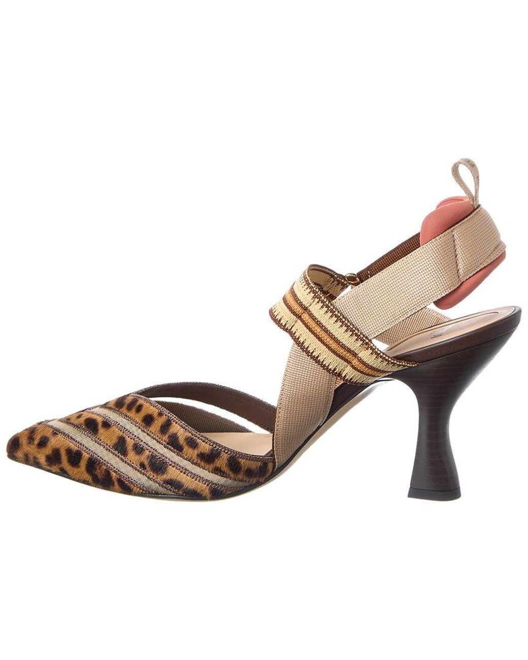 Fendi Brown Colibri Haircalf & Mesh Slingback Pump