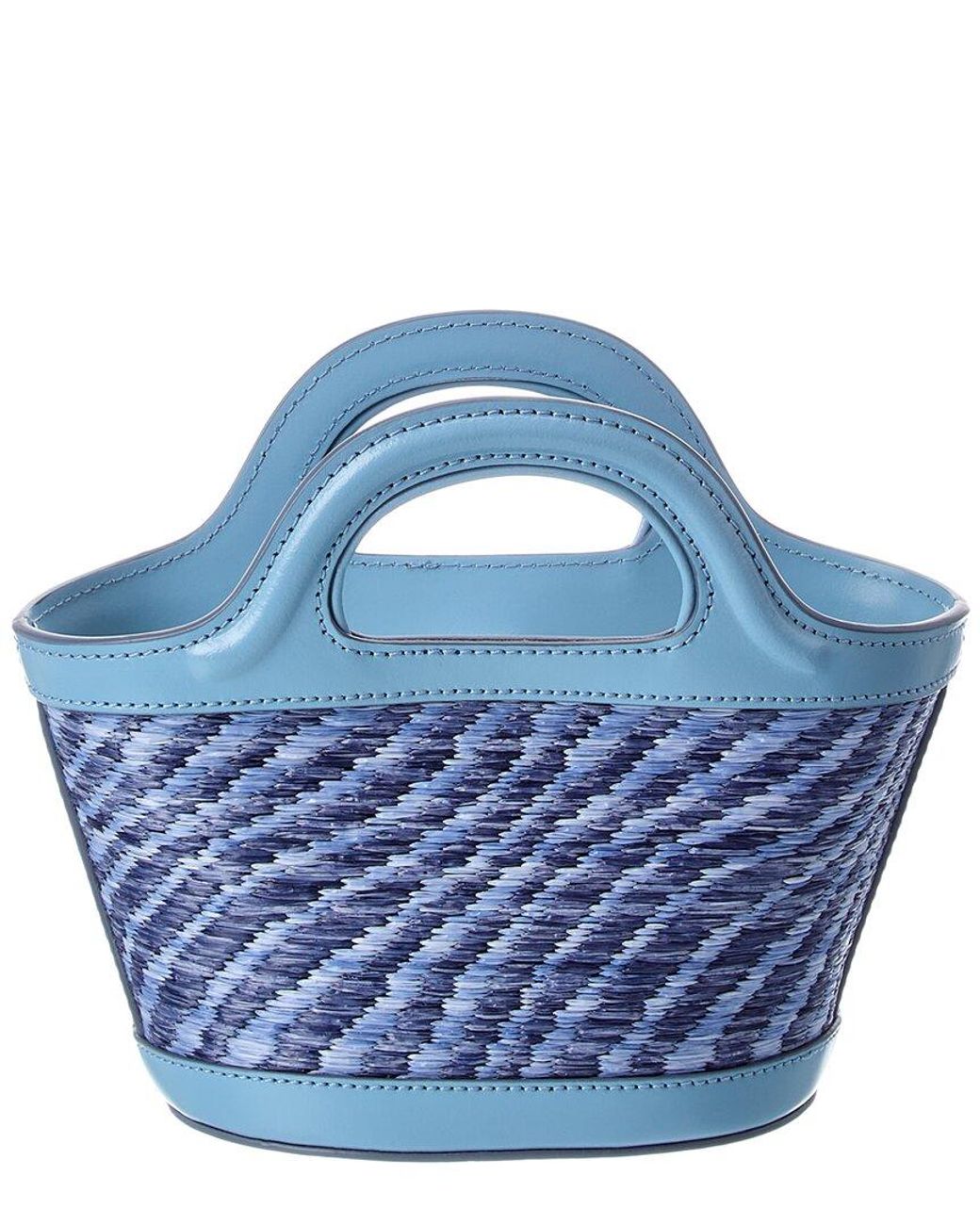 Marni Blue Tropicalia Mini Leather-Trim Tote