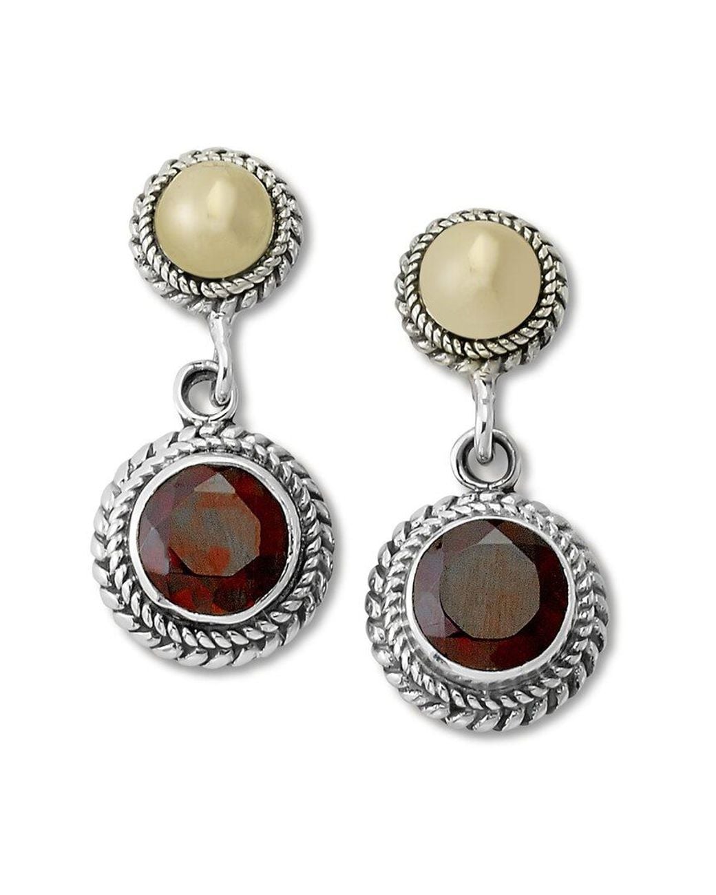 Samuel B. Metallic 18K & 0.65 Ct. Tw. Garnet Basketweave Earrings