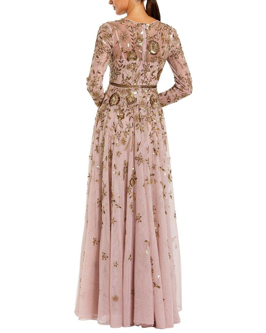 Mac Duggal Multicolor Long Sleeve Hand Embellished Floral A-Line Gown