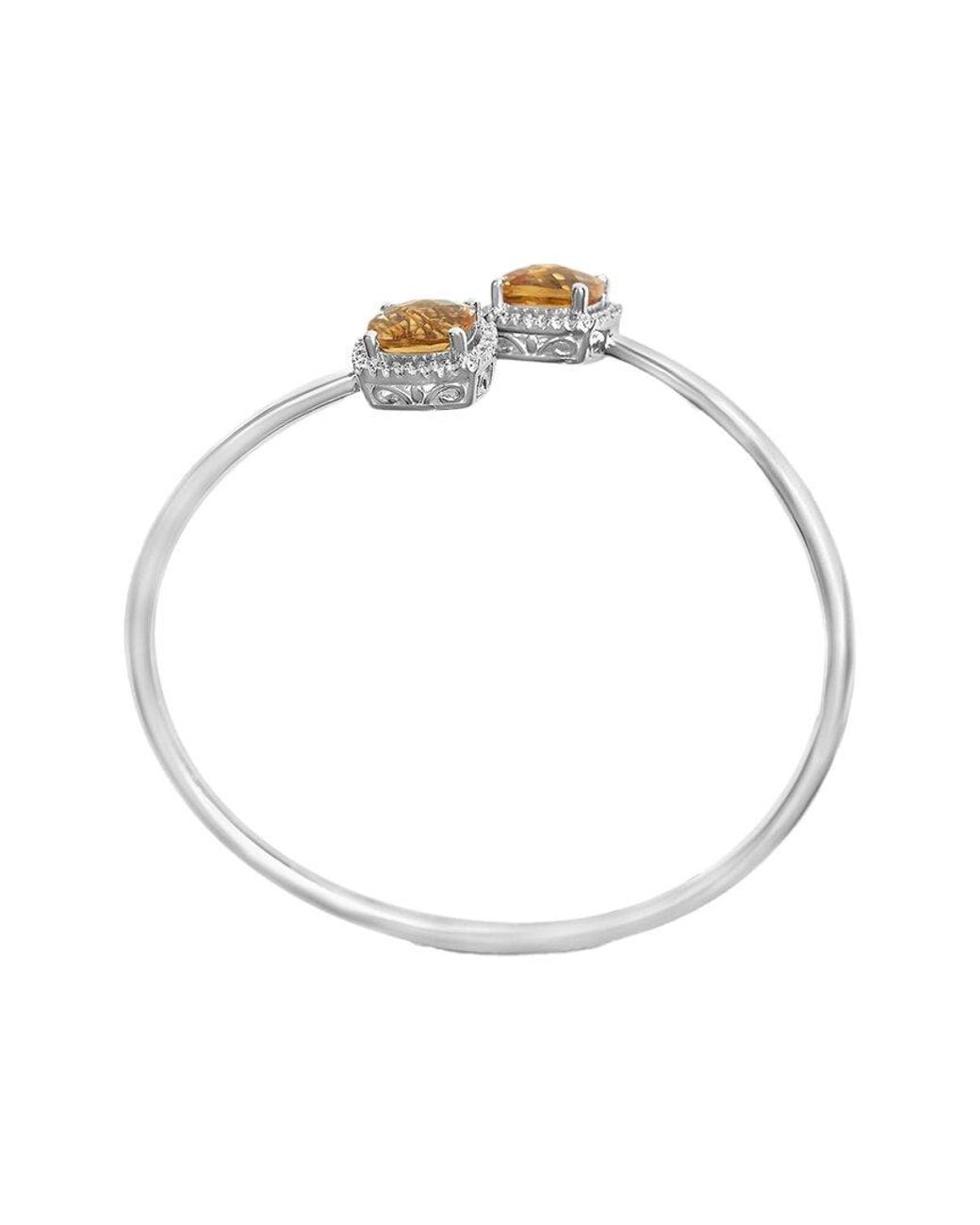 Haus of Brilliance White Colorful Gemstones 0.10 Ct. Tw. Diamond & Citrine Bangle Bracelet