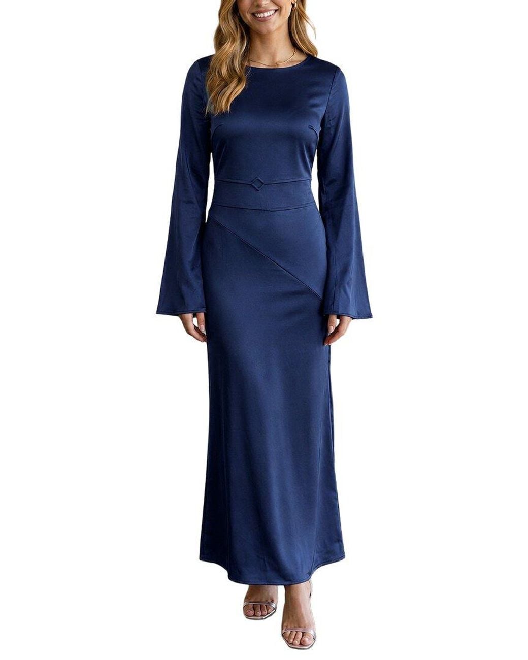 AMINA GLAM Blue Long Sleeve Maxi Dress